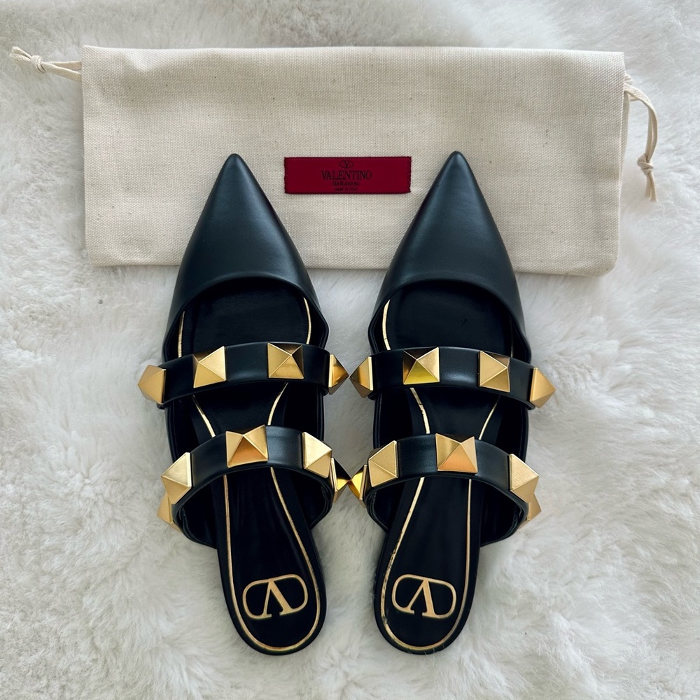 Roman Stud Flat Mule in Calfskin
